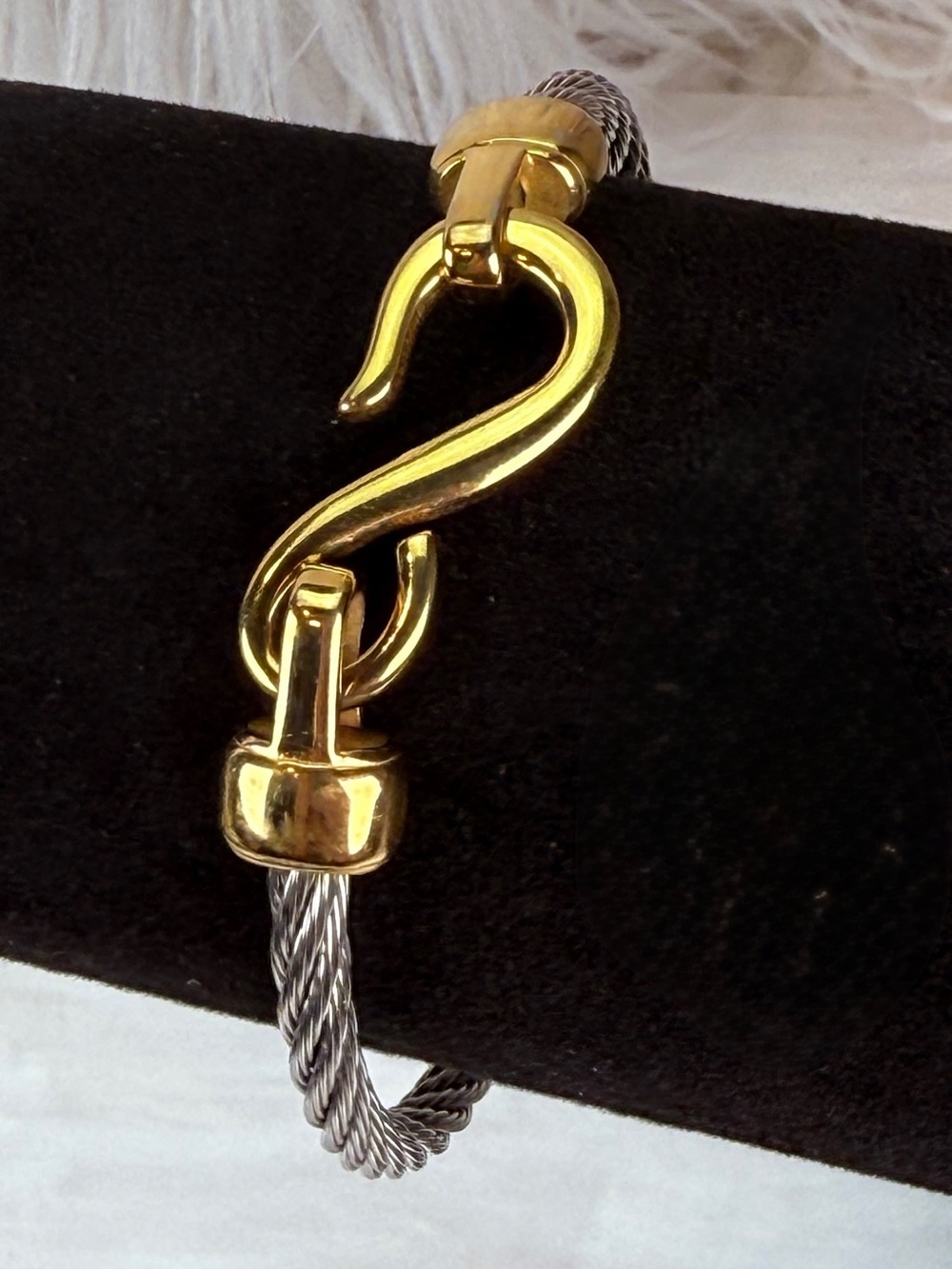 Goldtone and Silvertone Cable Hook Bangle Bracelet